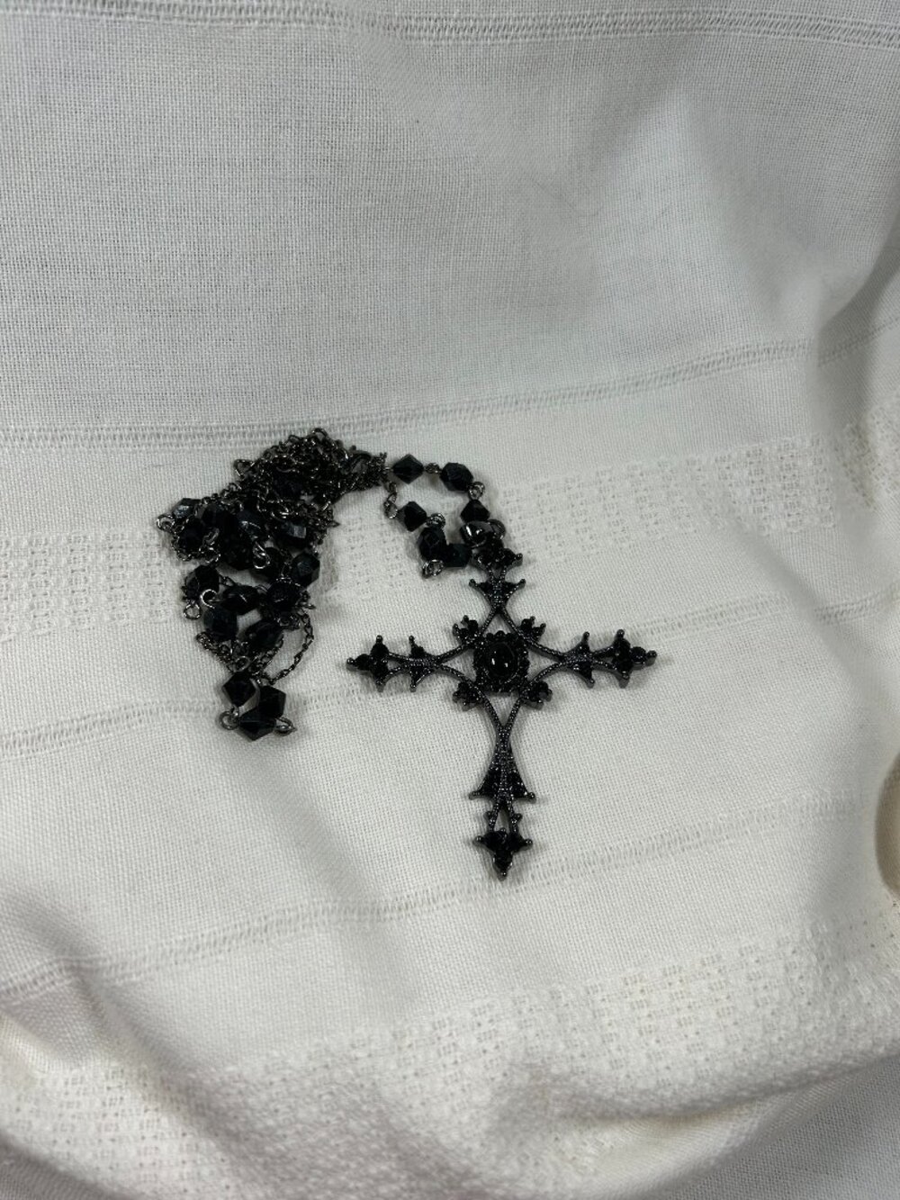 Black Crystal Cross Pendant With Chain - NWOT